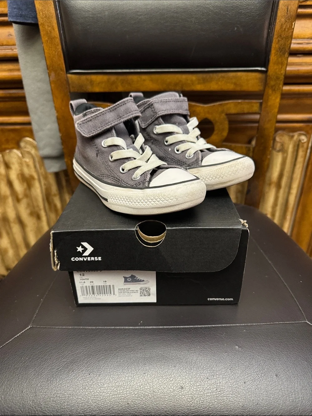 Converse Kids' Gray High-Top Sneakers with Velcro Strap